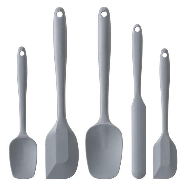 Silicone Spatula Set, 5 Piece Food Grade Rubber Spatulas for Baking, Cooking, and Mixing High Heat Resistant Non Stick Dishwasher Safe BPA-Free (Grey)