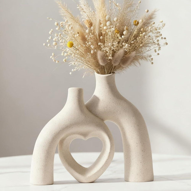 Lvases Snuggle Hollow Ceramic Decorative Vase, Modern Minimalist Nordic Boho Ins Style Vases for Home Decor Living Room Shelf Entryway Coffee Table or Console Décor (Matte Milky White)