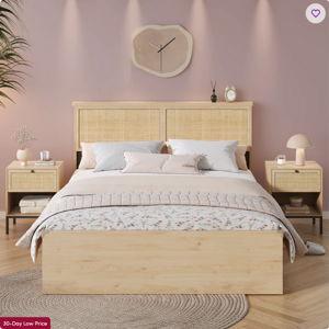 Boho Natural Rattan Storage Bed - King