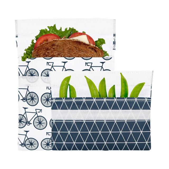 Lunchskins MP-BICYCLE-CHAR Reusable 2-Pack Set Food, Storage Bags, 1 Sandwich + 1 Snack, Charcoal