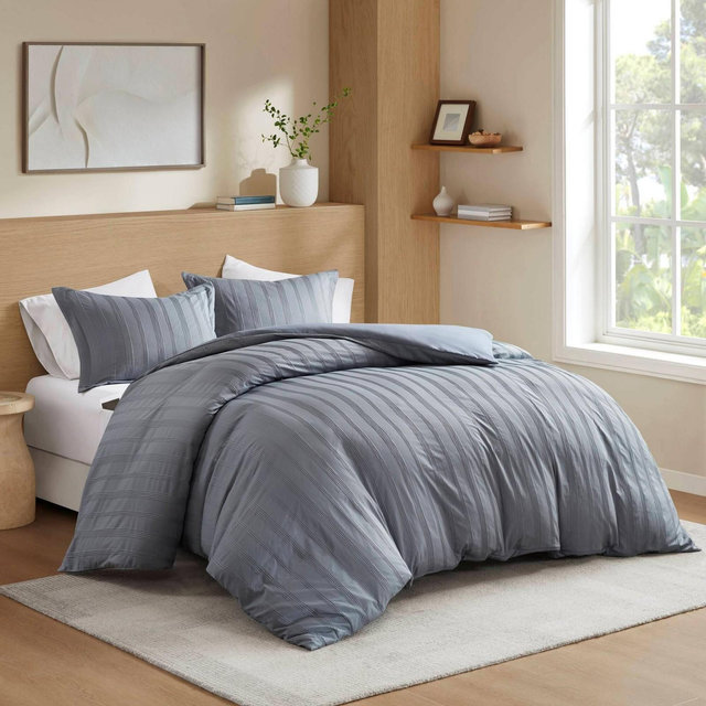 510 Design King Logan Woven Striped Duvet Cover Set Blue