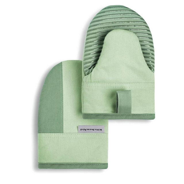 KitchenAid Beacon Two-Tone Non-Slip Mini Oven Mitt Set, Pistachio/Graphite Green, 5.5"x8", 2 Piece