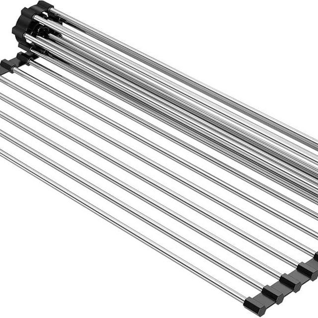 NEZUIBAN Dish Drying Rack with Roll Up and Over Sink for Kitchen,17.2"x15.7",Black