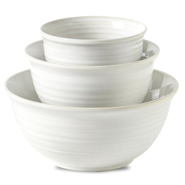 Hasense Ceramic Mixing Bowls Set, 2.1/1.0/0.5 Qt, Handmade Salad Serving Bowls for Kitchen, Deep Nesting Dishes for Storage and Baking, Microwave Dishwasher Safe, Clay-Infused White