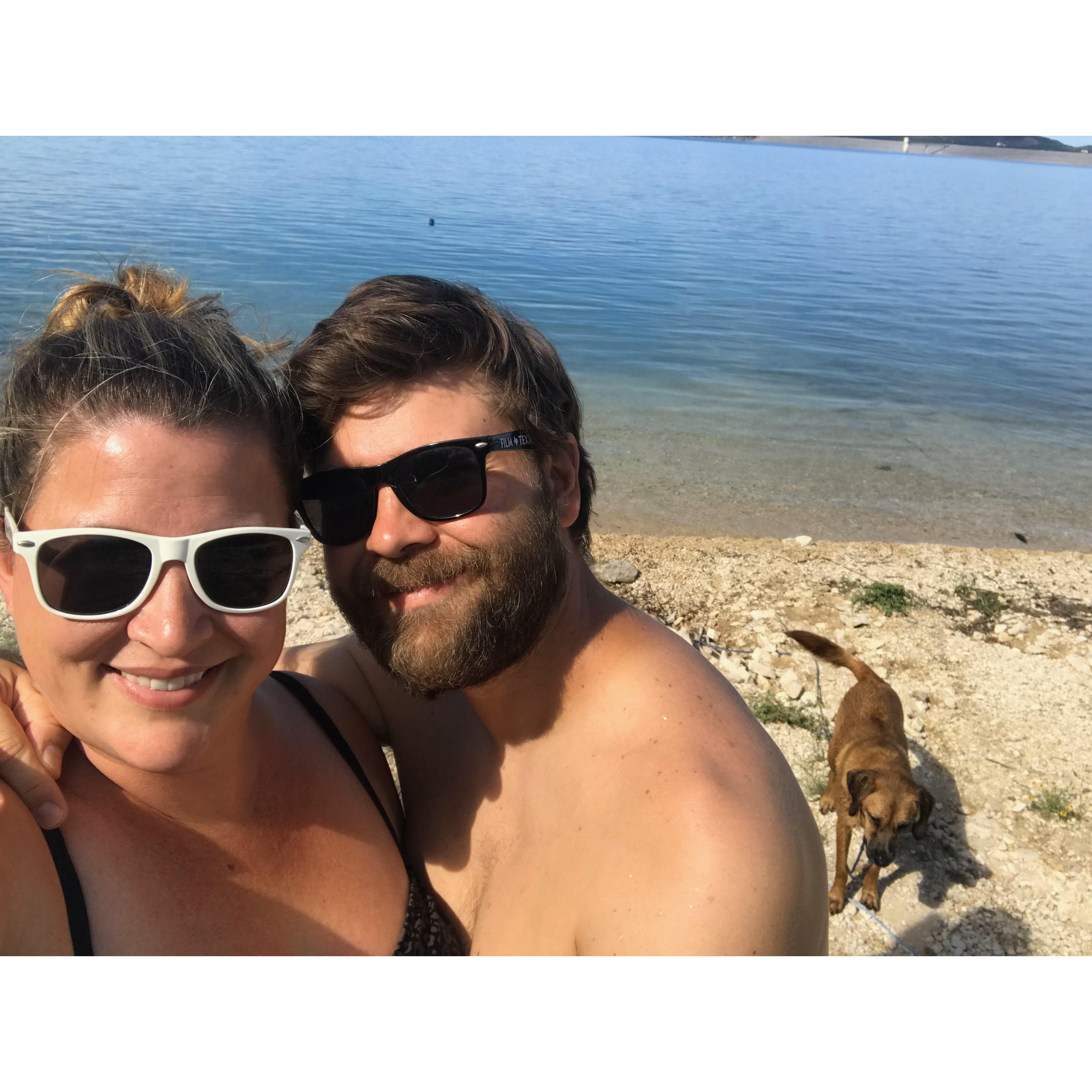 Family Lake Trip (Arletta starting at a ball - true to form). Canyon Lake, TX. Sept 27, 2018