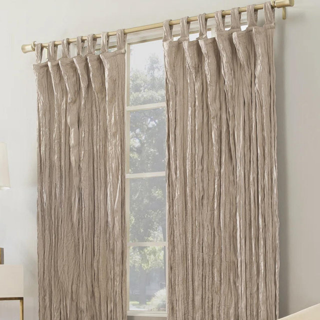 Fernandes Distressed Velvet Semi-Sheer Tab Top Curtain Panel - Pearl, 50" W x 95" L