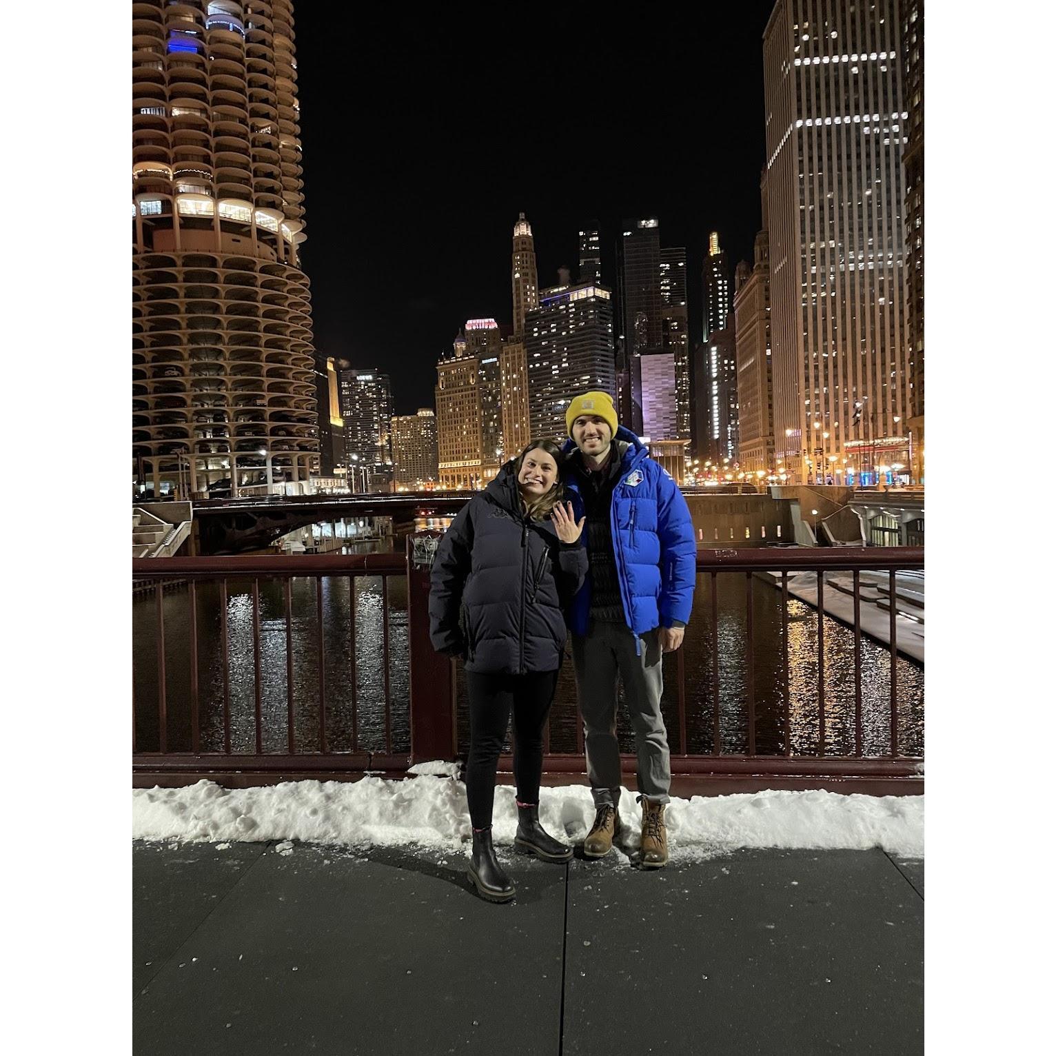 Engaged on the Clark Street Bridge