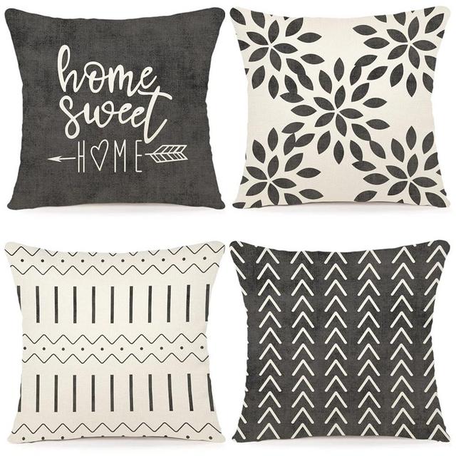 YCOLL Pillow Covers 18x18 Modern Sofa Throw Pillow Cover, Decorative Outdoor Linen Fabric Pillow Case for Couch Bed Car (Rustic Gray, 18x18,Set of 4)