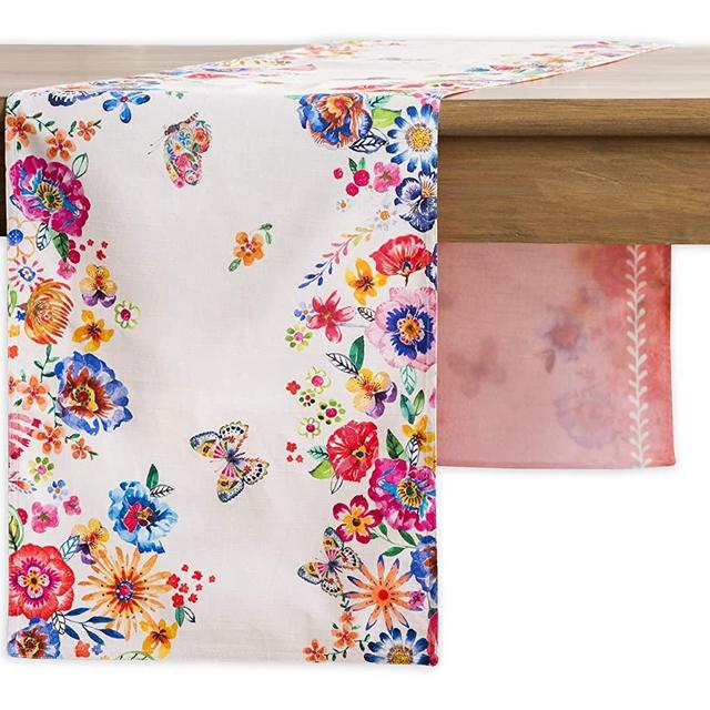 Maison d' Hermine Happy Florals 100% Cotton Table Runner for Party | Dinner | Holidays | Kitchen | Spring/Summer [High Summer, Double Layer (14.5 Inch by 108 Inch)]