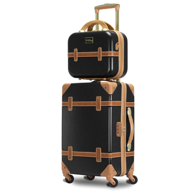 World Traveler Gatsby Luxury Trunk 2-Piece Spinner Carry-On Luggage Set - Black
