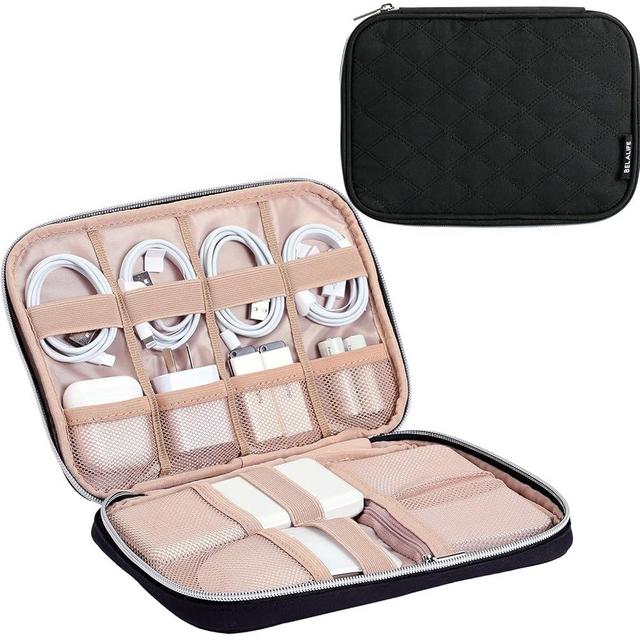 BELALIFE Electronic Organizer, Portable Travel Cable Organizer Bag, Tech Storage Bag for Cord, Charger, Phone, Earphone, Hard Drive, USB, SD Card and Electronic Accessories, Black