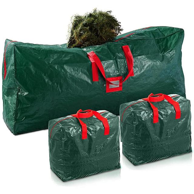 Zober 3-Pack Christmas Artificial Tree Storage Bag and Two Garland Bags; Holiday Tree Storage for Trees Up to 7.5 ft, Includes Card Slot, Dual Zipper, and Carry Handles; Tearproof 600D Oxford Material