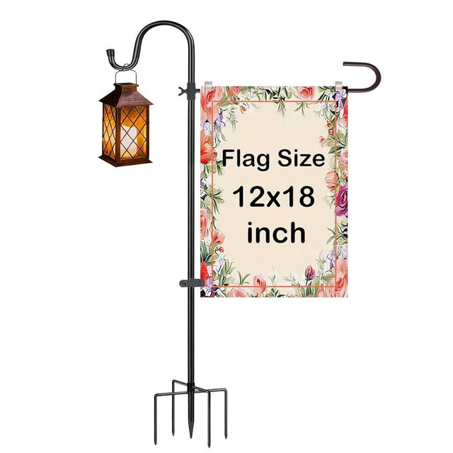 Garden Flagpole Stand with Shepherd'S Hook, for Garden Flag Stand 12x18 Flag | 1/2 Inch Thick 62 Inch High, Perfect for Garden Flag Holders for Outside (Solar Lights & Flags Not included)