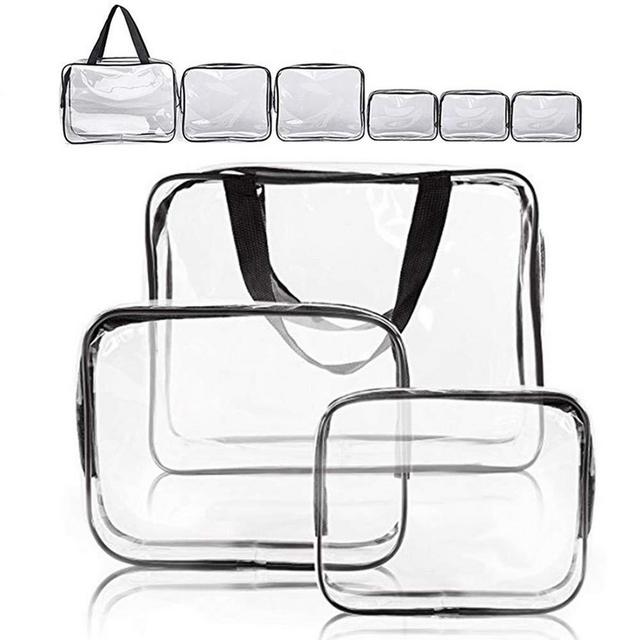 Clear Makeup Bags, APREUTY TSA Approved 6Pcs Cosmetic Makeup Bags Set Waterproof Clear PVC with Zipper Handle Portable Travel Luggage Pouch Airport Airline Vacation Organization