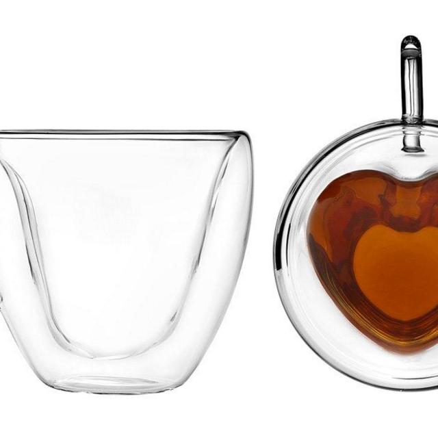 Artisan Roast Double Walled Heart Shaped Coffee Mug - Set of 2