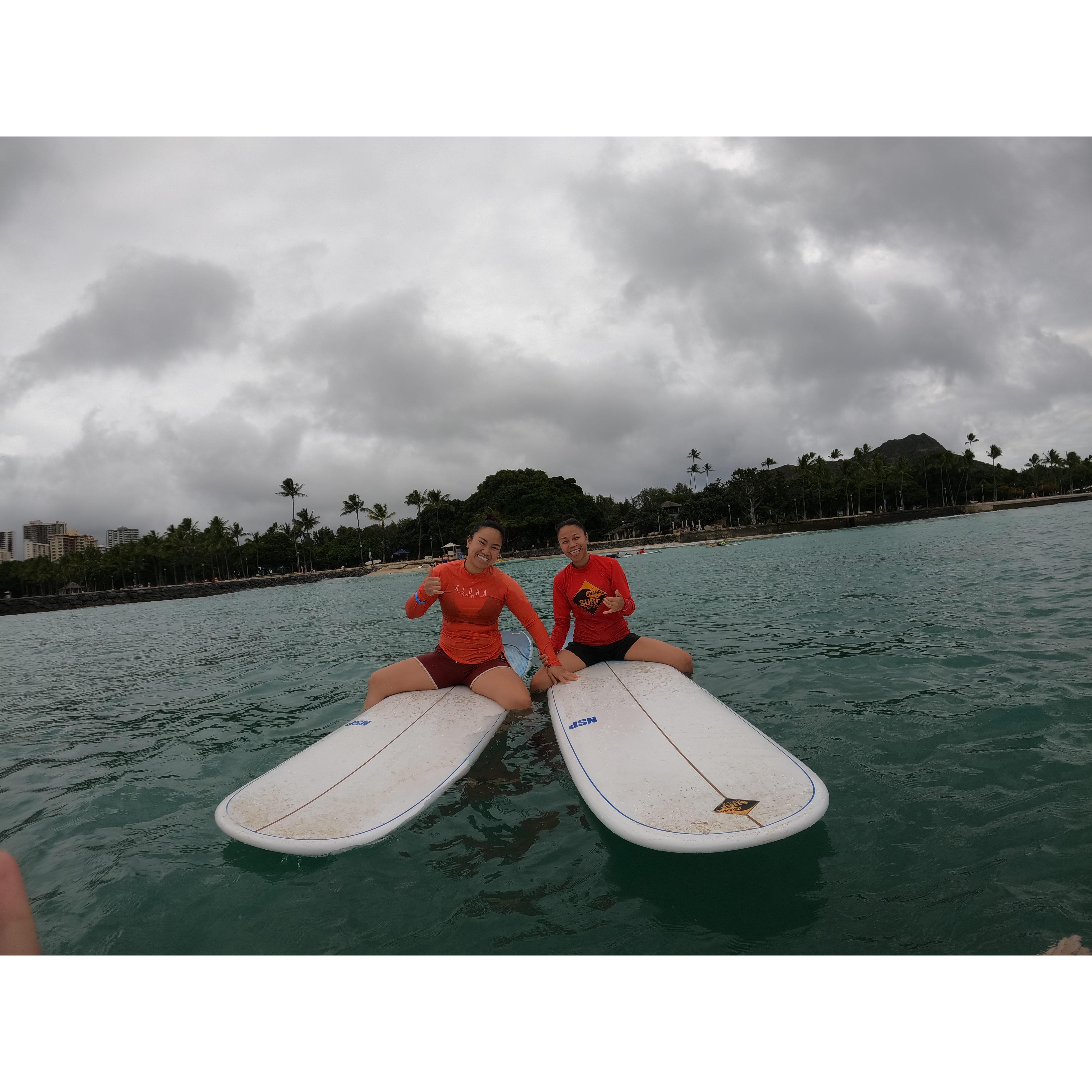 First surfing lesson together in Oahu