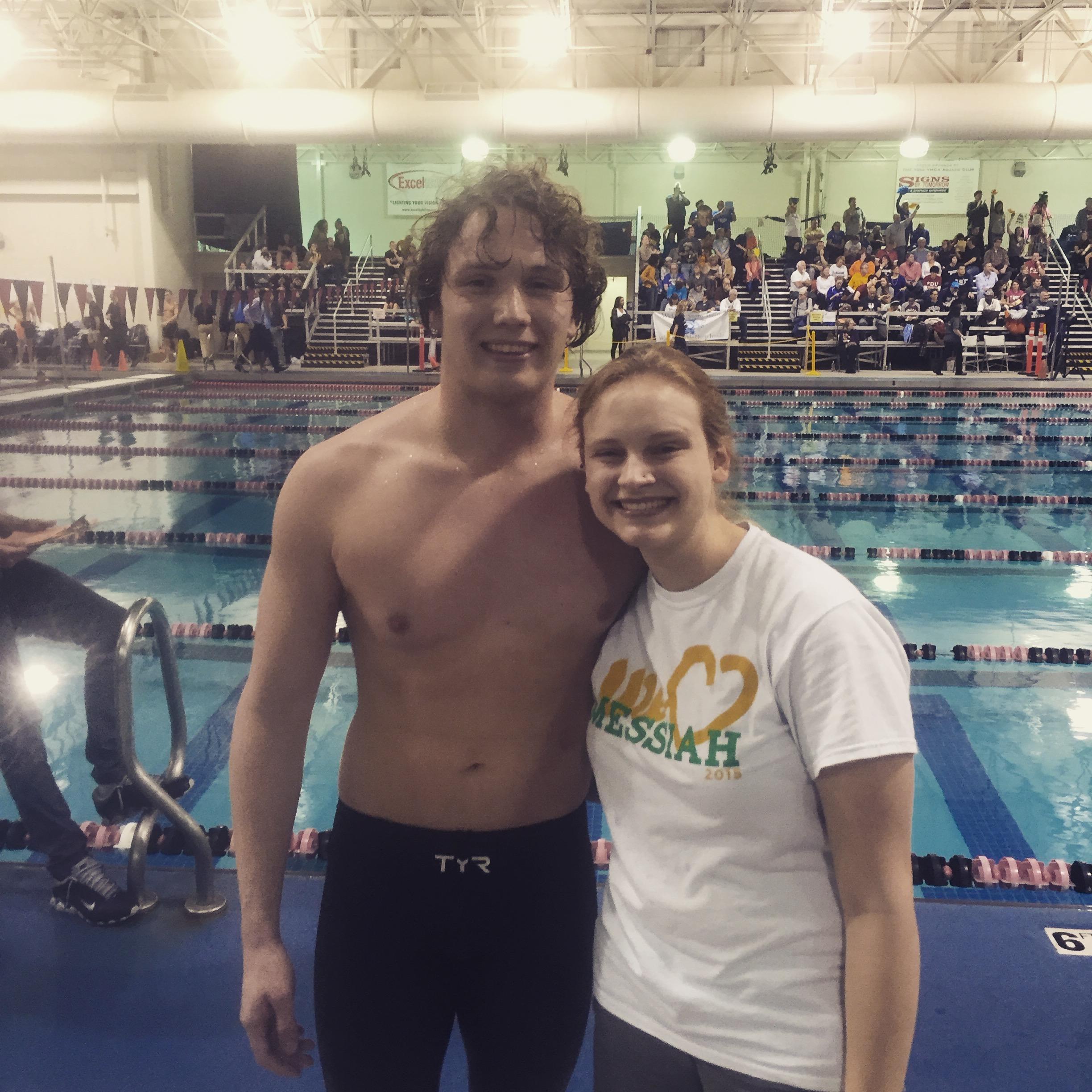 Our first month of dating, Dakota was announced as Rookie of the Year for MAC Champoinships. This picture was Sophomore year after he hopped out of the pool.