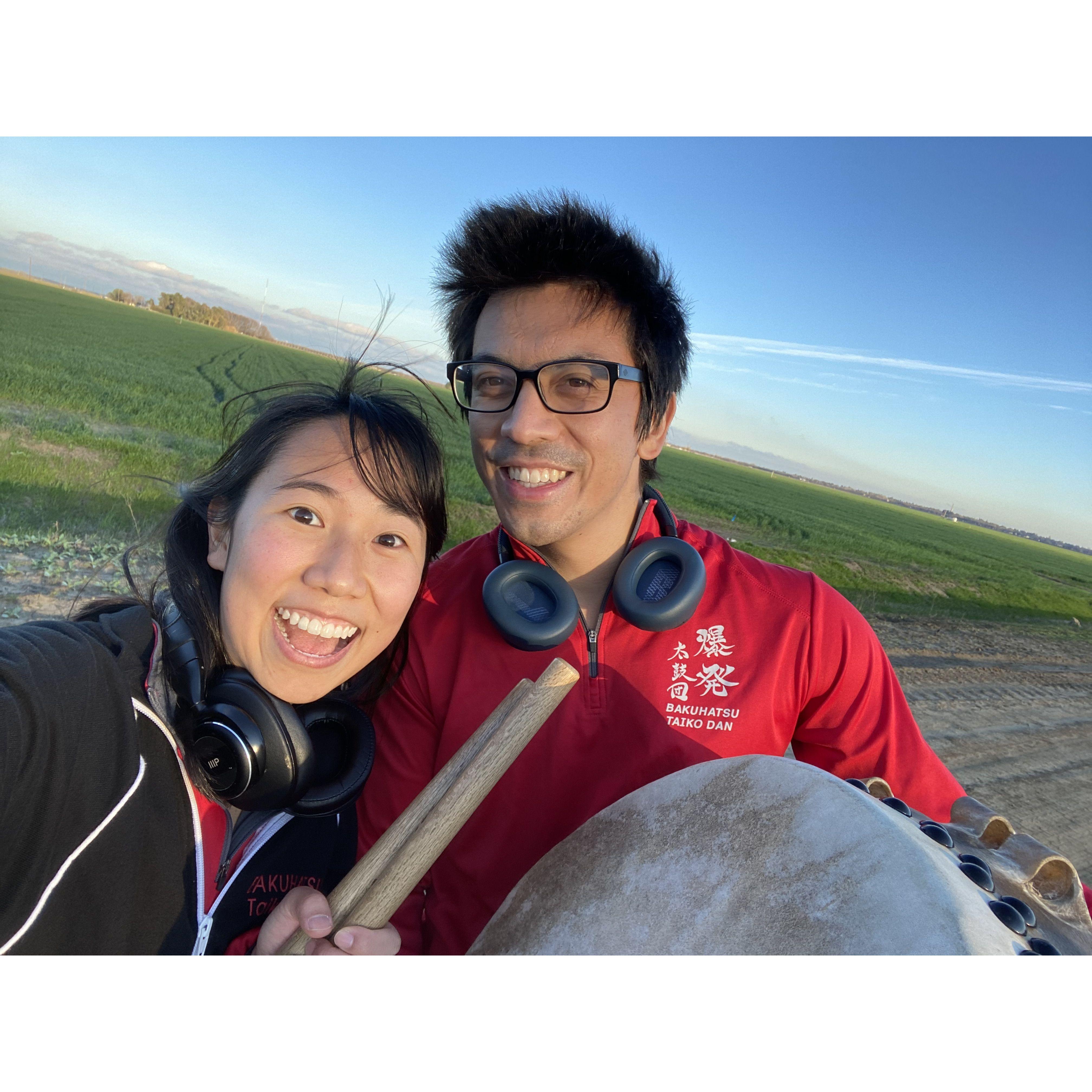 We met through UC Davis' Bakuhatsu Taiko Dan. We still love playing taiko together!