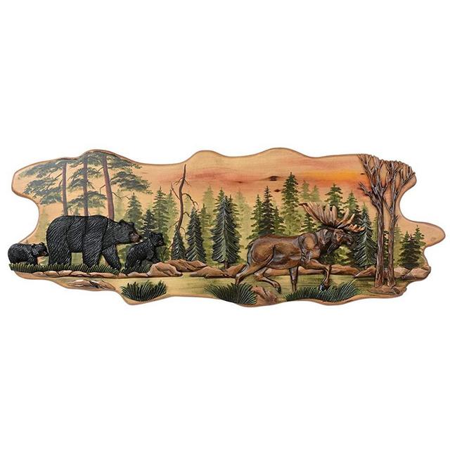 BLACK FOREST DECOR Bear & Moose Trail Carved Wood Wall Art