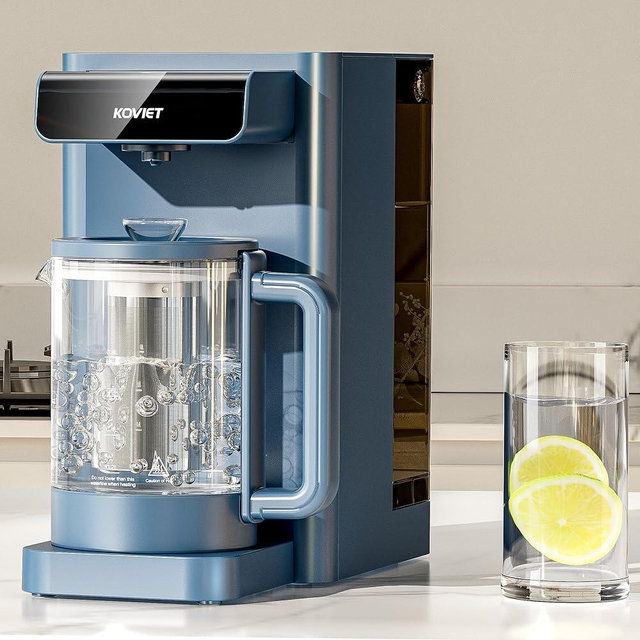 KOVIET CF02 10 Stage Reverse Osmosis Water Filter Countertop, 6-in-1 Hot Water RO Water Filtration System with Bottle, 3:1 Pure to Drain Ratio, Portable Water Filter, No Installation, Blue