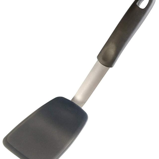 StarPack Premium Flexible Silicone Turner Spatula - High Heat Resistant to 600°F, Hygienic One Piece Design, Non Stick Rubber Kitchen Utensil for Fish, Eggs, Pancakes, Cookies & more (Gray Black)