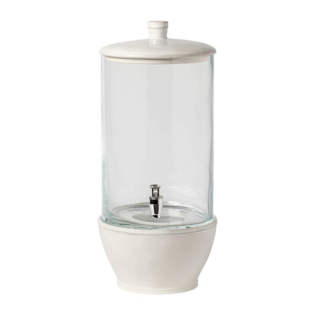 Casafina Fontana Collection Stoneware Ceramic Glass Drink Dispenser 19" w/Stand, White
