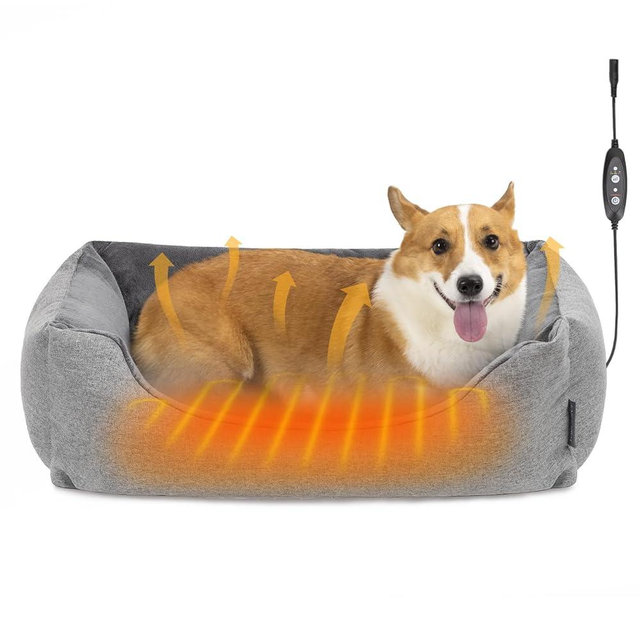 TENECUTE Heated Dog Bed with Auto Sensing Heated pad, 3-Temperature Settings & Chew-Resistant Cord - 33x25 Inch Luxury Sofa-Style Heated Pad for Large Dogs