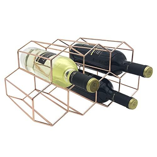 Wine Rack Countertop, 9 Bottle Rose Gold Honeycomb Freestanding Tabletop Bottle Holder for Wine Storage Freestanding Countertop Wine Rack for Cabinets, Kitchen, Wine Cellar Bar