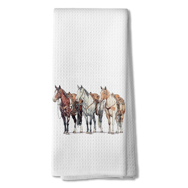 DOFQZ Horse Kitchen Towels, Horse Lover Gifts Dish Tea Towels for Kitchen Decor, Farmhouse Western Farm Animal Hand Towel for Bathroom, 16x24 Inch