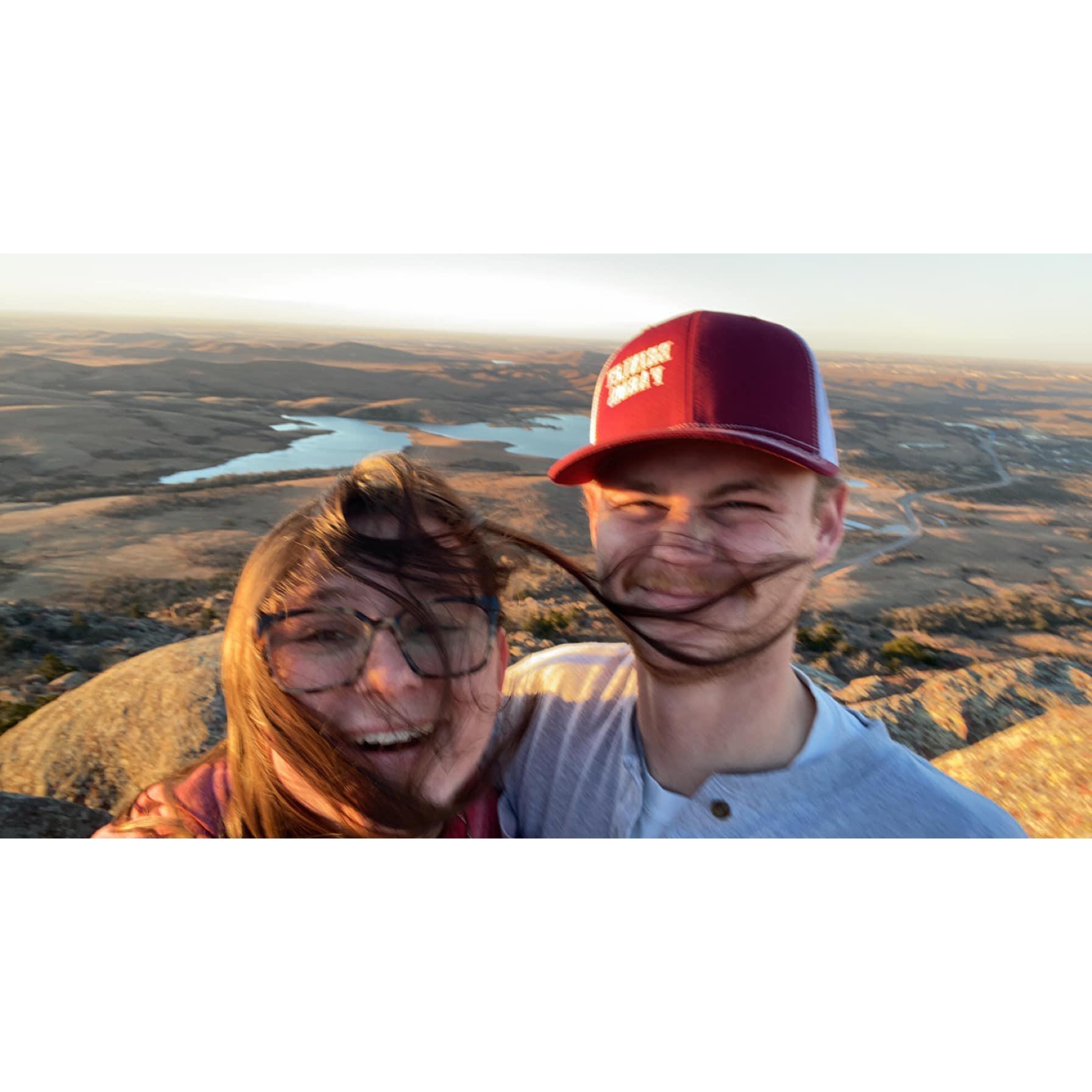 This special place is the highest point in Oklahoma. Micaela's dad took them here and it was super windy at the top!