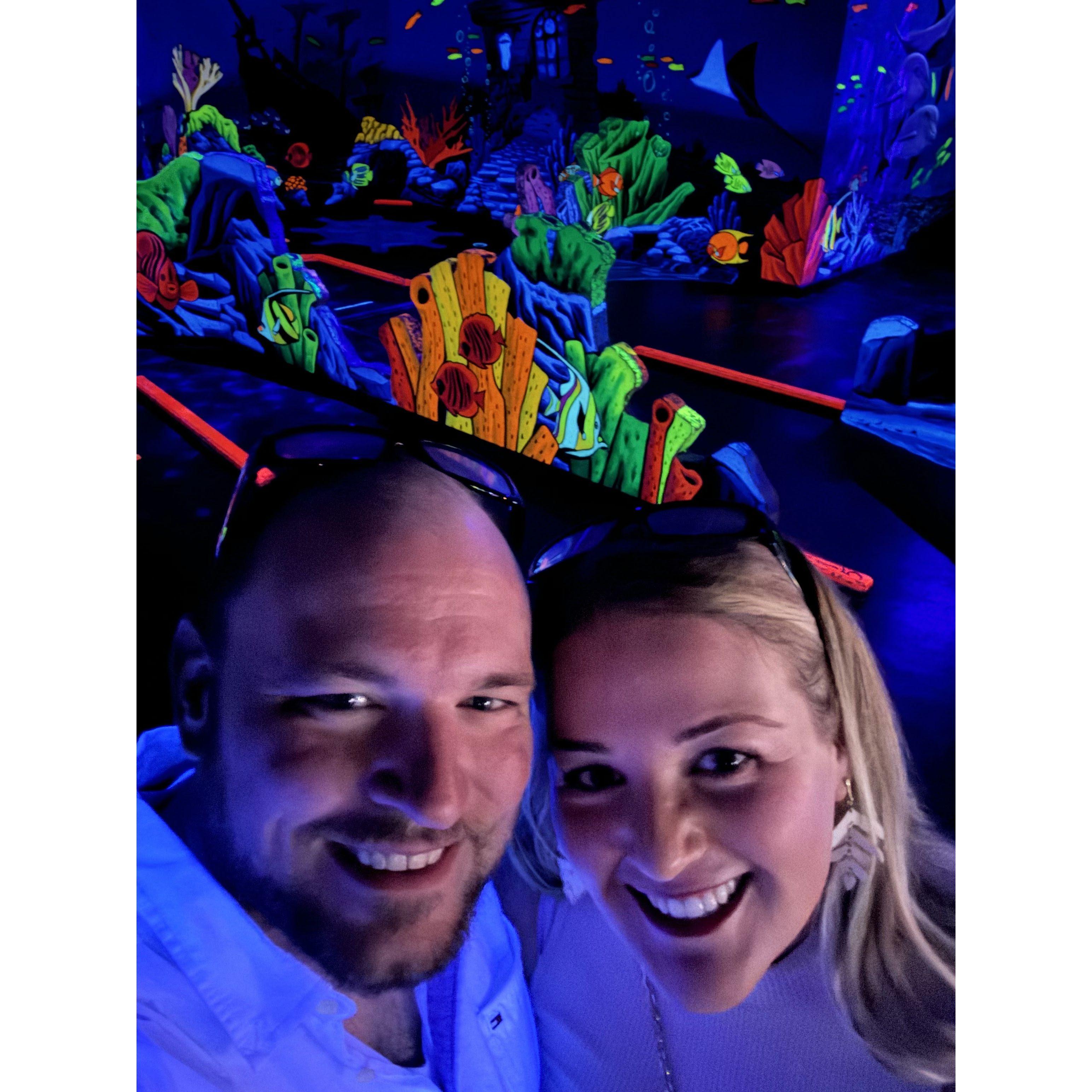 3D mini golf date night - Robert discovered Erin's air hockey skills this night