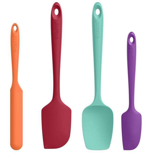 High Heat Resistant Silicone Spatula: U-Taste 600℉ Hot-Proof BPA-Free Rubber Kitchen Baking Scraper, Flexible and Sturdy Cooking Utensil for Mixing Scraping in NonStick Cookware(Set of 4, Multicolors)