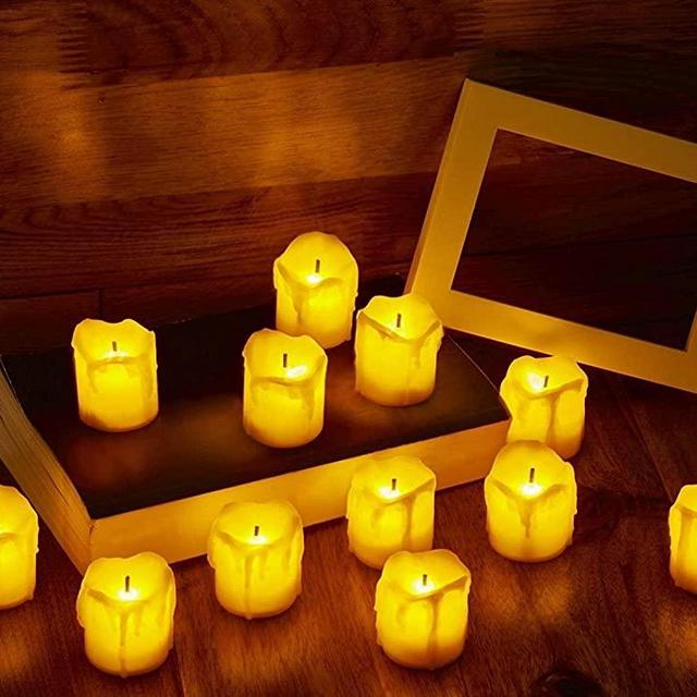 LED Flameless Votive Candles, Realistic Look of Melted Wax, Warm Amber Flickering Light - Battery Operated Candles for Wedding, Valentine's Day, Christmas, Halloween Decorations (12-Pack)