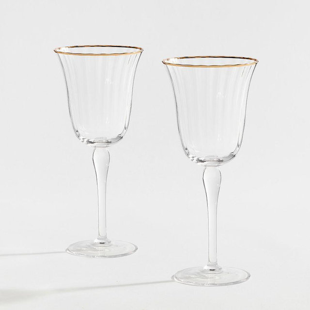 Monique Lhuillier Tatum Wine Stem Glasses, Set of 2 - Gold