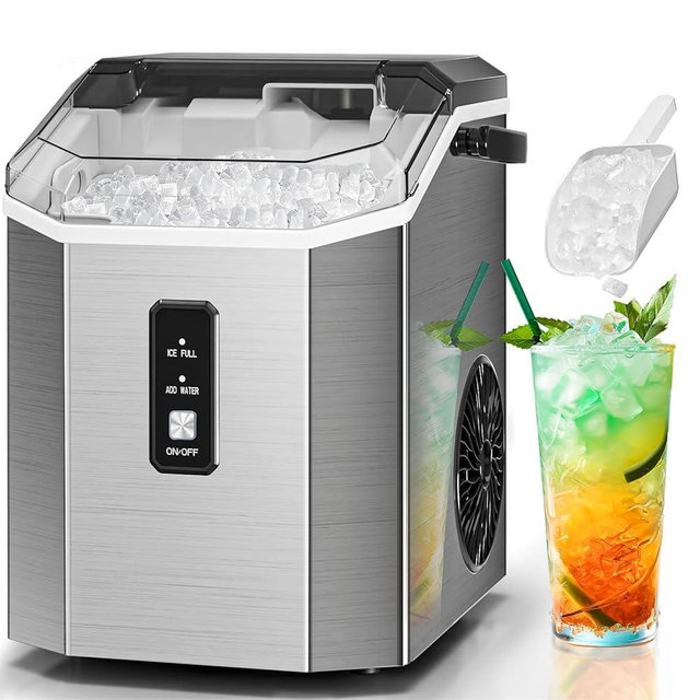 Antarctic Star Nugget Ice Makers Countertop, Portable Ice Maker Machine with Self-Cleaning, 35lbs/Day, Ice Machine with Handle/Basket/Scoop for Home, Kitchen, Office, Camping(Stainless Steel Silver)