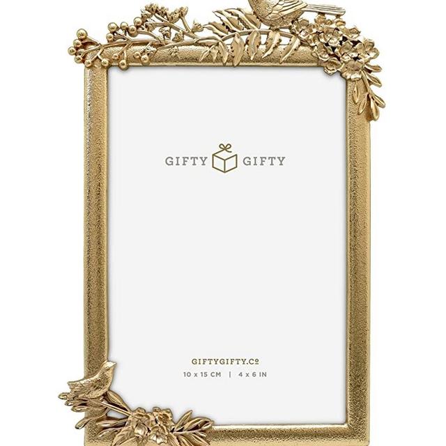GIFTY GIFTY Spring Photo Frame / 4x6 in | for Vertical Display on Tabletops | Perfect for Home Decor, Wedding, Vacation, Graduation, Or Any Milestone Photos (Gold)