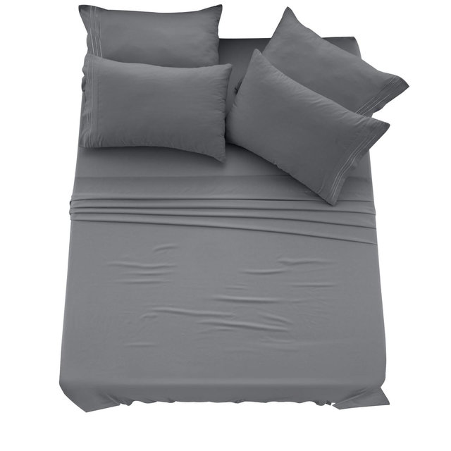 California King Size Bed Set Luxurious 6Pcs Ultra Soft Bedding Brushed Microfiber Deep Pocket Bed Sheets with Pillow Cases -Dark Gray