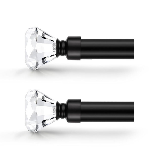 Orger 2 Pack 1 Inch Diamond Curtain Rod Telescoping for Windows from 30-68 Inches Black Curtain Rods Adjustable Decorative Single Curtain Rod Set with Modern Diamond Design