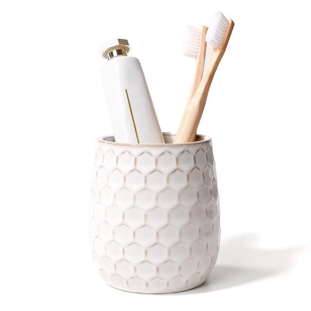 Toothbrush Holder, Tooth Brush Holder for Bathroom - Ceramic Toothbrush Cup White Toothbrush Holders Countertop, Makeup Brush Holder Pen Holder, 3.62" x 3.62" x 3.93", ANTIS'S HOME