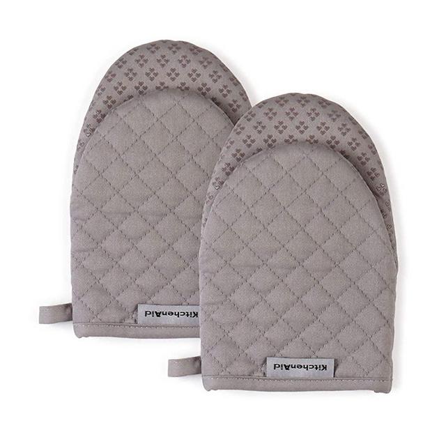 KitchenAid Asteroid Mini Cotton Oven Mitts with Silicone Grip, Set of 2, Gray 2 Count