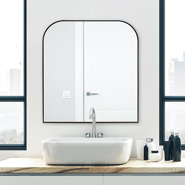 Mirrorize Black Arched Mirror 28" X 30", Aluminum Framed Oval Black Arch Wall Mirror for Wall, Vanity Mirror for Bathroom, Bedroom, Entryway