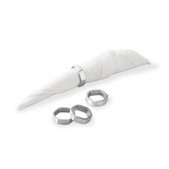 Hexagon Napkin Rings, Set of 4, Stainless-Steel