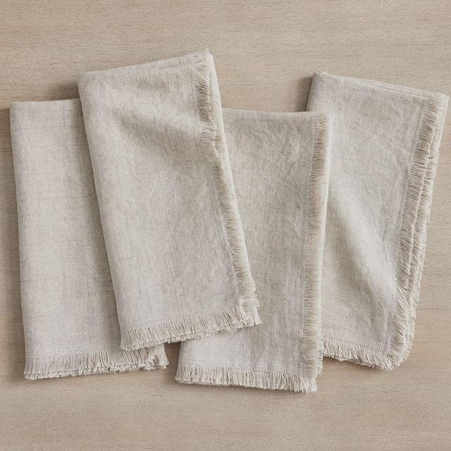 Frayed Oversized Linen Napkin, Set of 4 - Light Flax