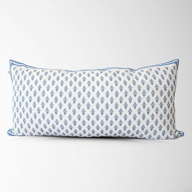 Celeste Mughal Flower Pillow Cover – 100% Cotton Designer Throw Pillow Cover – Luxury Decorative Accent for Sofa, Couch, Bed & Modern Coastal Grandmillennial Home Décor (Blue, 14x28)