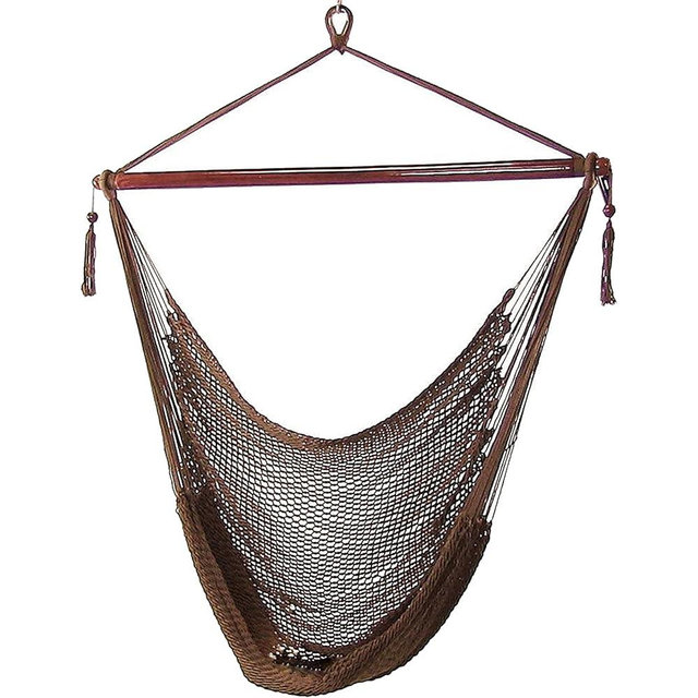 Sunnydaze Outdoor Hammock Chair Swing for Reading - Hanging Hammock Swing for Indoor or Patio - 300lb Capacity - Caribbean XL - Mocha
