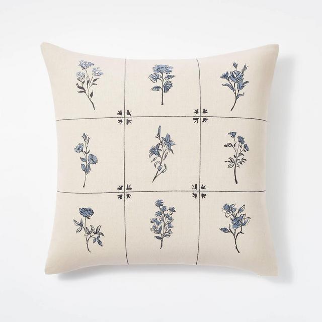 Printed Floral Square Throw Pillow Blue/Cream - Threshold™ designed with Studio McGee