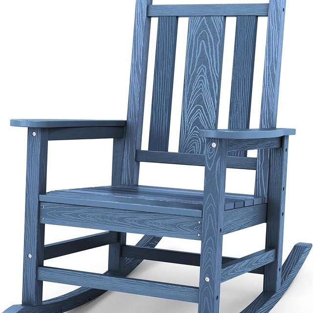 SERWALL Oversized Outdoor Rocking Chair, All Weather Patio Rocking Chair, HDPE Poly Rocking Chair for Adults, Heavy Duty Front Porch Rocker,Unique Blue