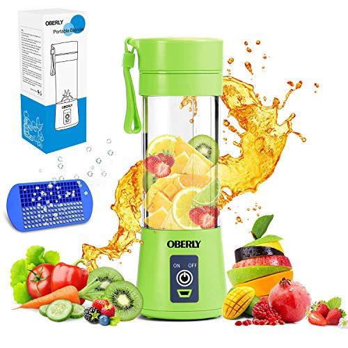 Portable Blender, OBERLY Smoothie Juicer Cup - Six Blades in 3D, 13oz Fruit Mixing Machine with 2000mAh USB Rechargeable Batteries, Ice Tray, Detachable Cup, Perfect Blender for Personal Use (FDA, BPA Free)