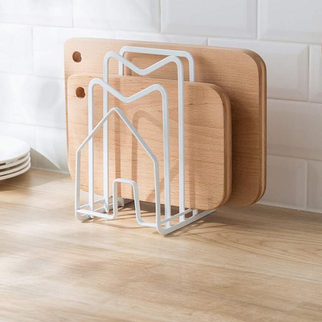 SUNIFCON Cutting Board Rack Chopping Board Organizer Stand Holder Kitchen Countertop Pots Pan Lids Rack Organizer Flat Steel 4.92’’Lx5.71‘’Wx8.46H White