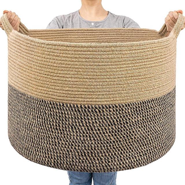 Goodpick Extra Large Wicker Storage Basket, 83L Woven Blanket Storage for Living Room, Round Woven Basket for Clothes, Large Jute Basket, Big Laundry Basket for Pillow, 21.7 x 13.8 inches